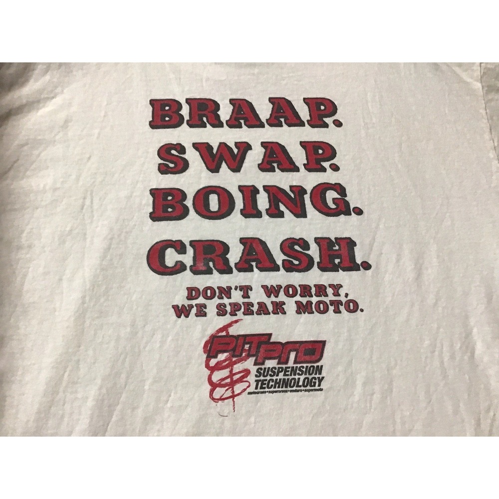 Vintage Pit Pro Motocross T-Shirt XL White Fruit of the Loom Braap Moto Graphic - Picture 4 of 5